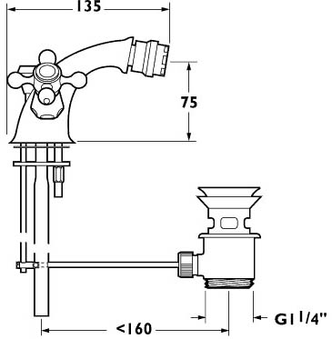 Mono Bidet Mixer Tap With Pop Up Waste (Gold). additional image