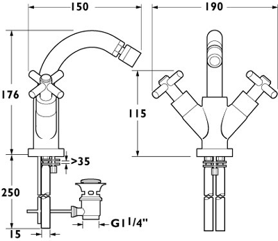 Mono Bidet Mixer Tap With Swivel Spout And Pop Up Waste. additional image