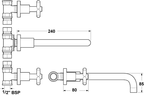 3 Tap Hole Wall Mounted Basin Mixer Tap. additional image