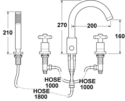 4 Hole Bath Shower Mixer Tap. additional image