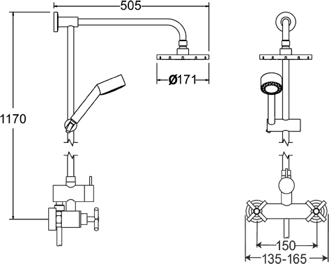 Manual Shower Set With Valve, Riser & Fixed Shower Head. additional image