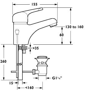 Mono Basin Mixer Tap With Side Pop Up Waste (Chrome). additional image