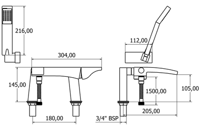 Bath Shower Mixer Tap With Shower Kit (Black Handle). additional image