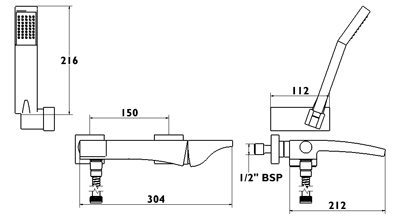 Wall Mounted Bath Shower Mixer Tap (Black Handle). additional image