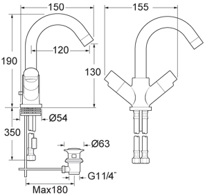 Mono Basin Mixer Tap With Swivel Spout And Pop Up Waste. additional image