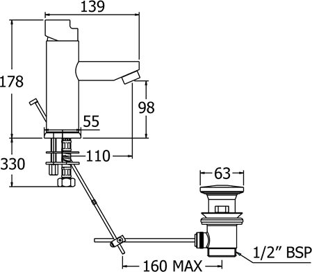 Mono Basin Mixer Tap With Pop Up Waste (Chrome). additional image