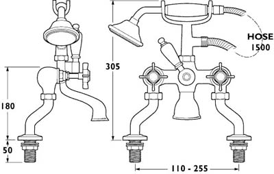 Bath Shower Mixer Tap With Shower Kit (Gold). additional image