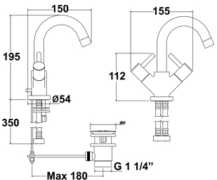 Mono Basin Mixer Tap With Swivel Spout And Pop Up Waste. additional image