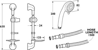 Riser Rail Kit With Multi Function Handset & Hose (Chrome). additional image