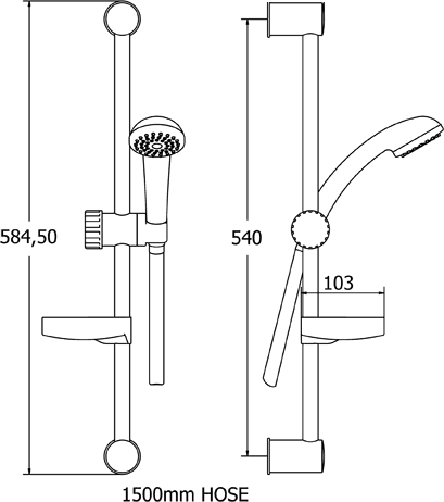 Modern Slide Rail Kit With Handset & Hose (Chrome). additional image