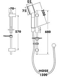 Riser Rail With Multi Function Handset & Union (Chrome). additional image