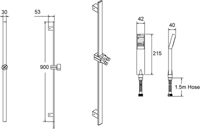 Minimalistic Square Riser Rail With Handset (Chrome). additional image