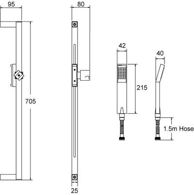 Minimalistic Square Riser Rail With Handset (Chrome). additional image