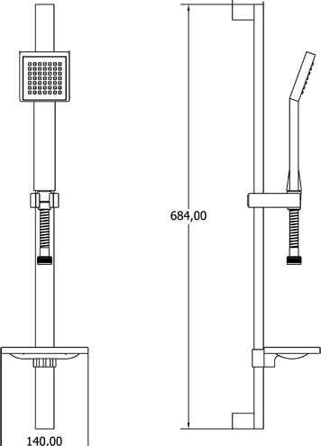 Modern Slide Rail Kit With Square Handset & Hose (Chrome). additional image