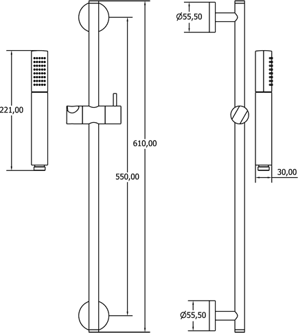 Modern Slide Rail Kit With Pencil Handset & Hose (Chrome). additional image