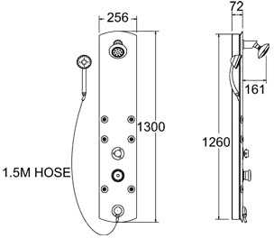 Manual 6 Jet Aluminium Shower Panel. additional image