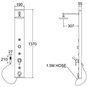 Manual 3 Jet Aluminium Shower Panel. additional image