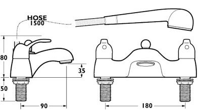 Bath Shower Mixer Tap With Shower Kit (Chrome). additional image