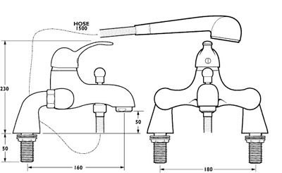 Bath Shower Mixer Tap With Shower Kit (Chrome). additional image