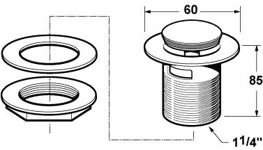 1 1/4" Push Button Basin Waste (Slotted, Chrome). additional image