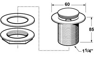 1 1/4" Push Button Basin Waste (Unslotted, Chrome). additional image