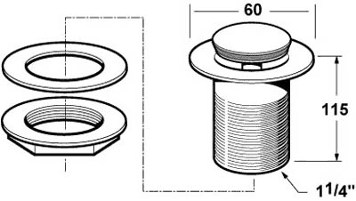 1 1/4" Push Button Basin Waste (Unslotted, Chrome). additional image