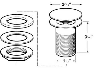 1 1/2" Push Button Basin Waste (Slotted, Chrome). additional image