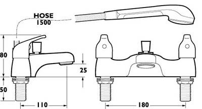 Bath Shower Mixer Tap With Shower Kit (Chrome). additional image