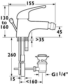 Mono Bidet Mixer Tap With Pop Up Waste (Chrome). additional image