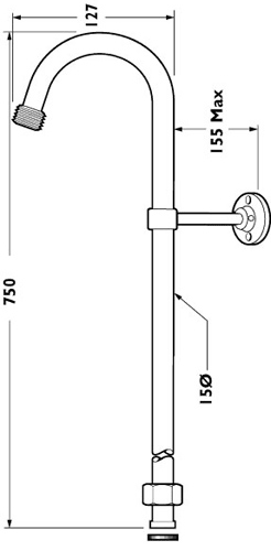 Rigid Riser With Adjustable Wall Bracket 680mm  (Chrome). additional image