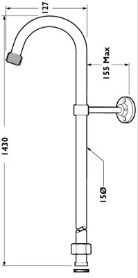 Rigid Riser With Adjustable Wall Bracket 1350mm (Chrome). additional image