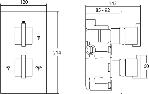 Thermostatic TMV2 1/2" Twin Concealed Shower Valve (Chrome). additional image