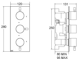 1/2" Triple Concealed Thermostatic Shower Valve (Chrome). additional image