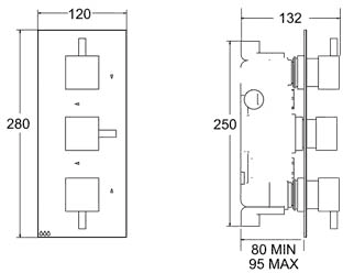 1/2" Triple Concealed Thermostatic Shower Valve (Chrome). additional image