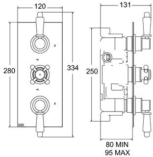 1/2" Triple Concealed Thermostatic Shower Valve (Chrome). additional image