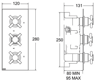 1/2" Triple Concealed Thermostatic Shower Valve (Chrome). additional image