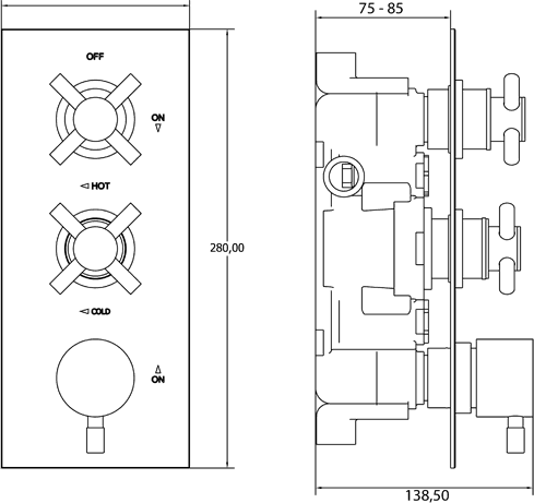 Thermostatic TMV2 1/2" Triple Concealed Shower Valve (Chrome). additional image