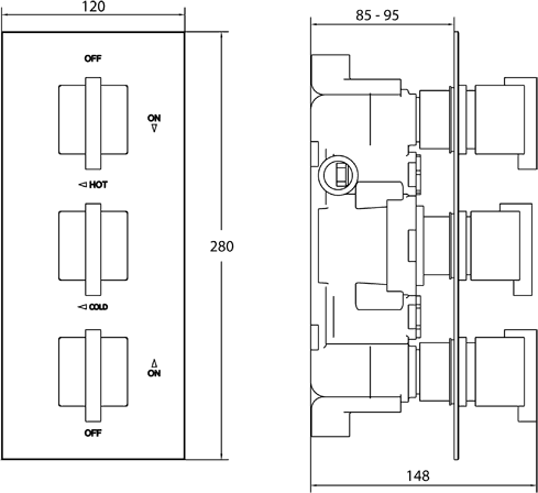 Thermostatic TMV2 1/2" Triple Concealed Shower Valve (Chrome). additional image