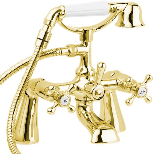 Bath Shower Mixer Tap With Shower Kit (Gold). additional image