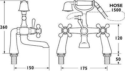 Bath Shower Mixer Tap With Shower Kit (Gold). additional image