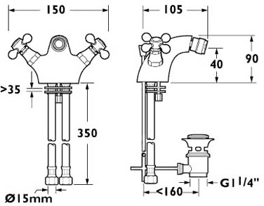 Mono Bidet Mixer Tap With Pop Up Waste (Chrome). additional image