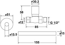 Straight Minimalist Radiator Valves With Trim (Pair). additional image