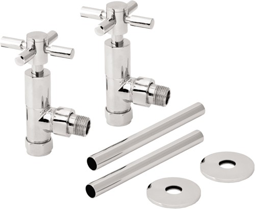 Angled Cross Head Radiator Valves With Trim (Pair). additional image