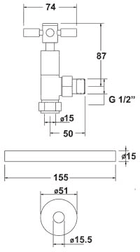 Angled Cross Head Radiator Valves With Trim (Pair). additional image