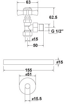 Short Traditional Angled Rad Valves & Trim (Pair). additional image