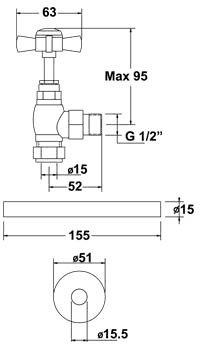 Tall Traditional Angled Rad Valves & Trim. (Pair) additional image