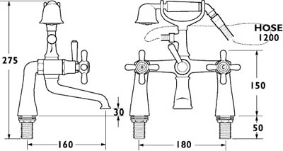 Bath Shower Mixer Tap With Shower Kit (Gold). additional image