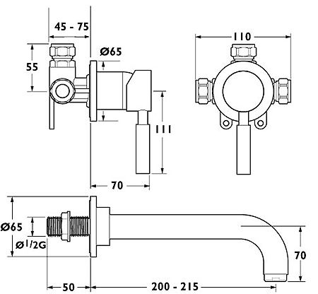 2 Tap Hole Wall Mounted Basin Mixer Tap. additional image