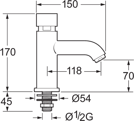 Self Closing Basin Tap (Single Tap, Chrome). additional image