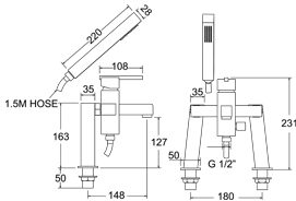 Bath Shower Mixer Tap With Shower Kit And Wall Bracket. additional image